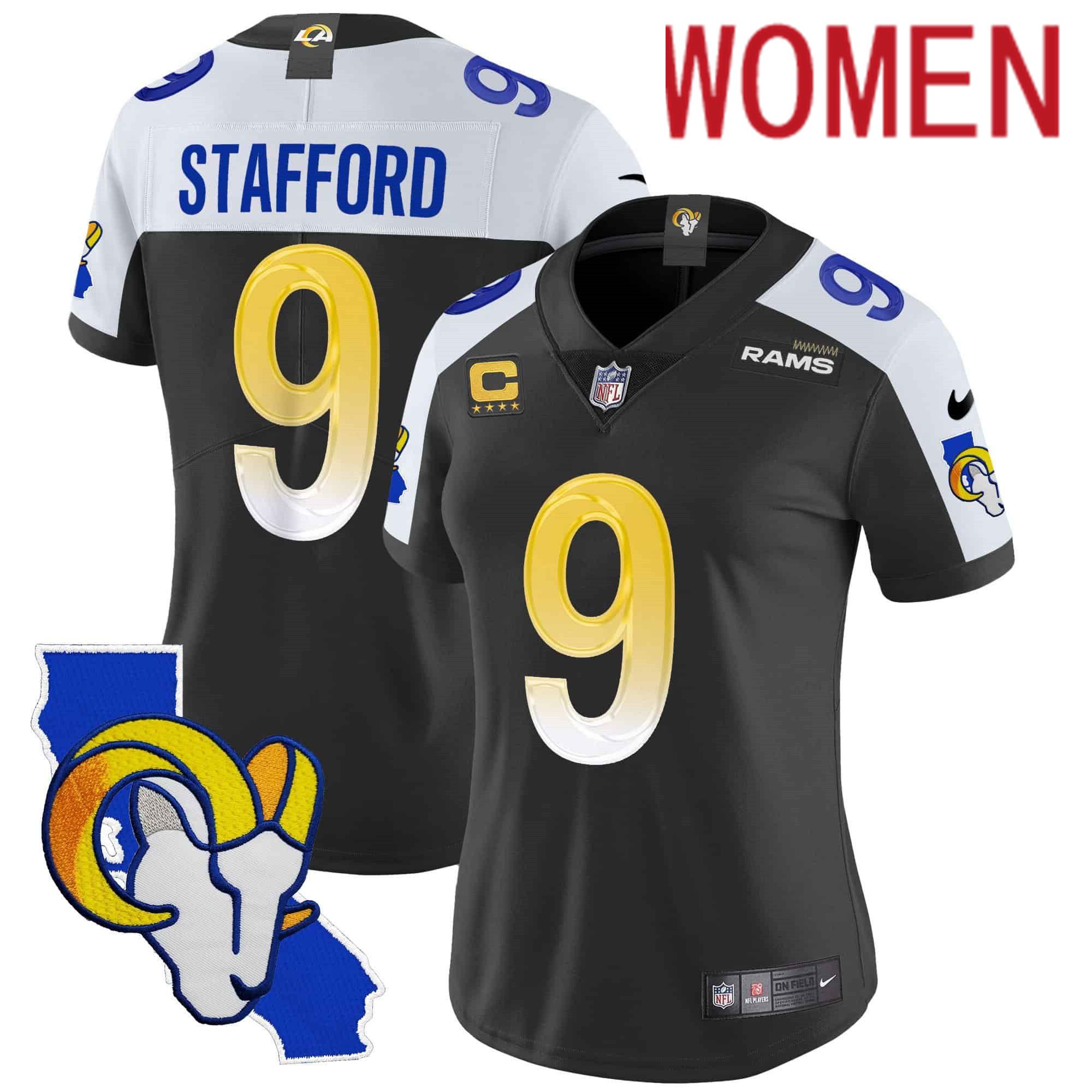 Women Los Angeles Rams #9 Stafford Black 2024 Nike California Patch Vapor Limited NFL Jersey